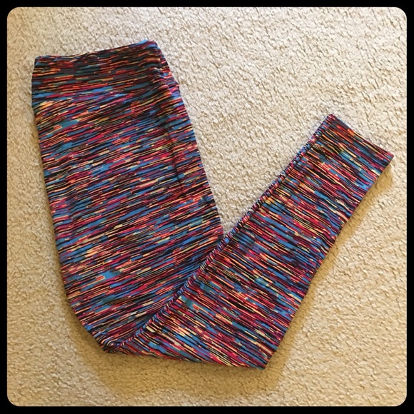 LuLaRoe TC Leggings red blue yellow black - Picture 1 of 5
